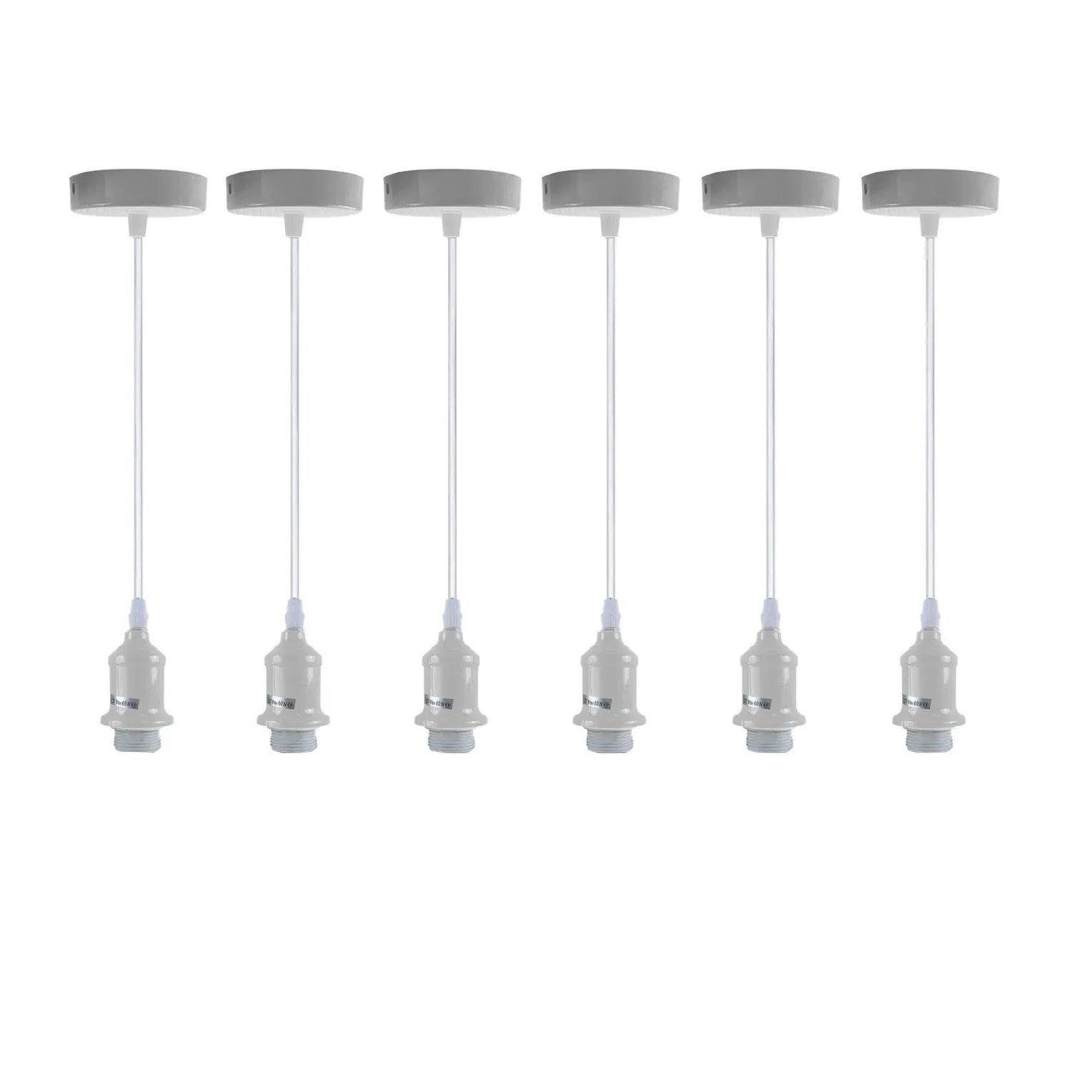 LEDSONE 6 Pack Industrial Pendant Light Fitting, Lampshade Addable E27 Lamp White Holder Fitting Set With PVC Cable - Pendant Lights