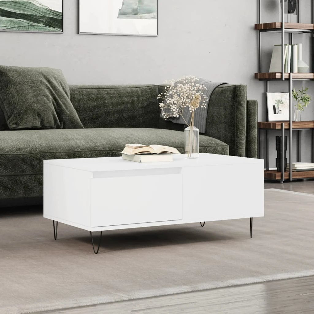 vidaXL Coffee Table 90x50x36.5 cm White Engineered Wood Moisture-Resistant Living Room by vidaXL