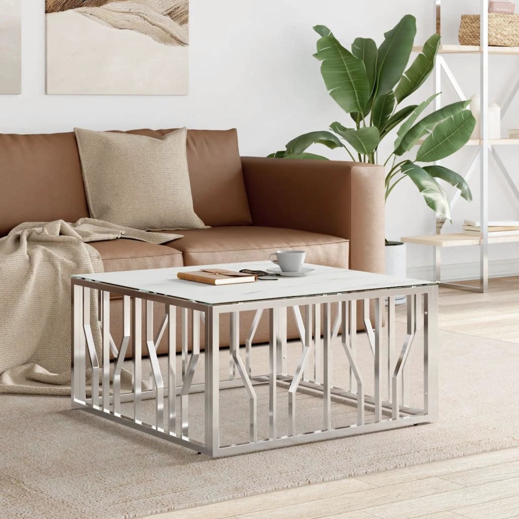 VidaXL Coffee Table 80x80x40 cm Stainless Steel And Glass Modern Living Room Decor by vidaXL