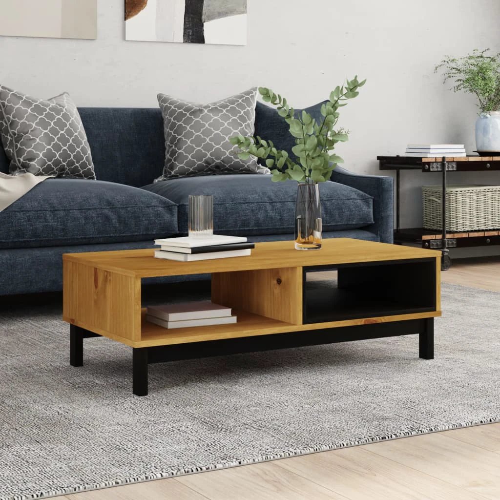 vidaXL vidaXL Coffee Table 100x50x32.5 cm Solid Pine Wood Two Tier Open Storage Black Legs Living Room - Coffee Table