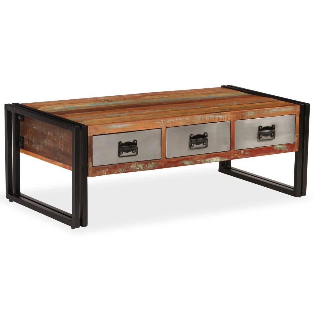 vidaXL vidaXL Coffee Table 100x50x35 Cm Solid Reclaimed Wood With Three Drawers Living Room - Coffee Table