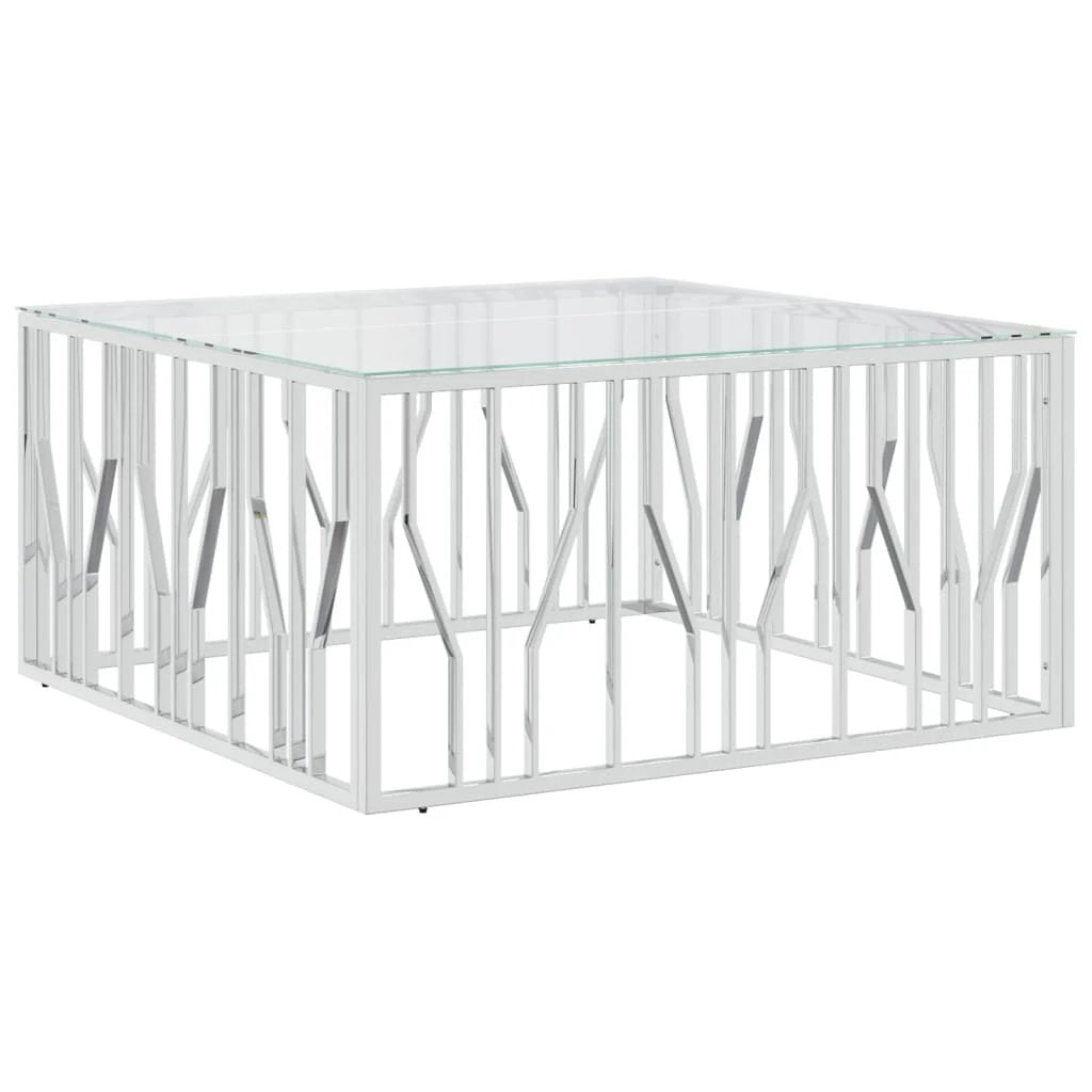 vidaXL VidaXL Coffee Table 100x100x50 Cm Stainless Steel Glass Modern Living Room With Durable Frame And Clear Top - Coffee Table