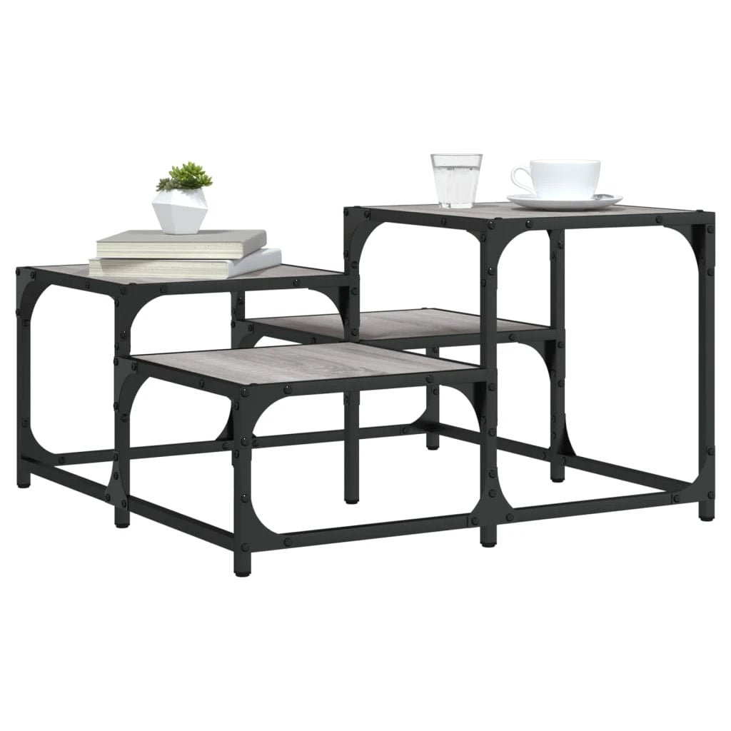vidaXL vidaXL Coffee Table 87.5x87.5x40 cm Engineered Wood Black Metal Frame Living Room Decor - Coffee Table