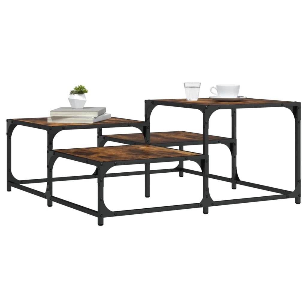vidaXL vidaXL Coffee Table 87.5x87.5x40 cm Engineered Wood Black Metal Frame Living Room Decor - Coffee Table
