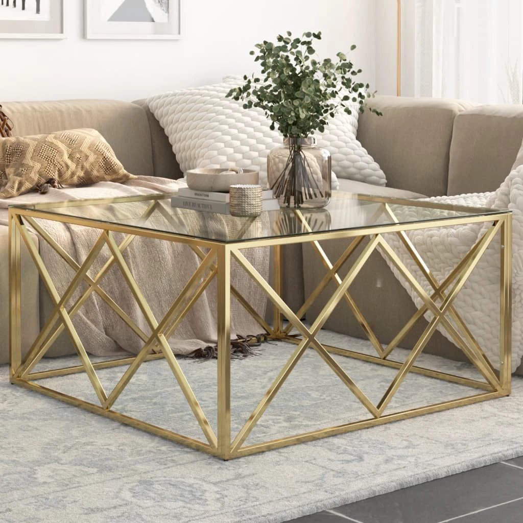 VidaXL Coffee Table 120x60 Cm Glass Top Stainless Steel Home by vidaXL