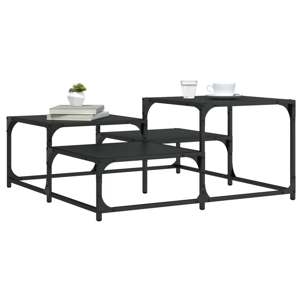 vidaXL vidaXL Coffee Table 87.5x87.5x40 cm Engineered Wood Black Metal Frame Living Room Decor - Coffee Table