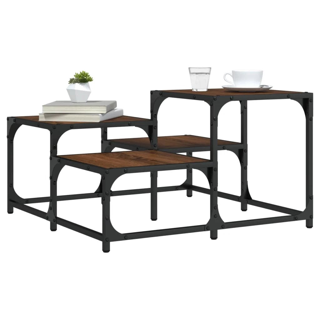 vidaXL vidaXL Coffee Table 87.5x87.5x40 cm Engineered Wood Black Metal Frame Living Room Decor - Coffee Table