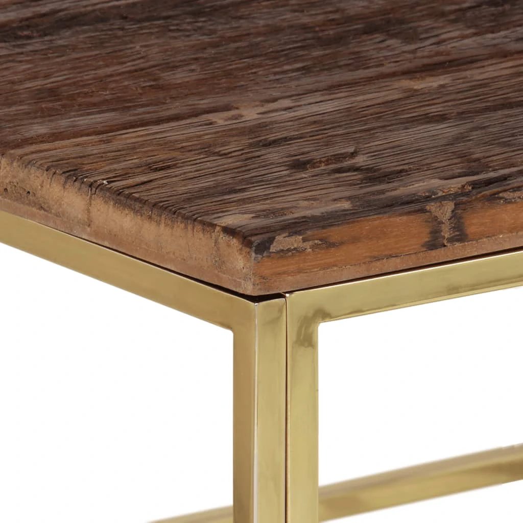 vidaXL VidaXL Coffee Table Standard Gold Stainless Steel Frame Solid Sleeper Wood Top For Living Room - Coffee Table