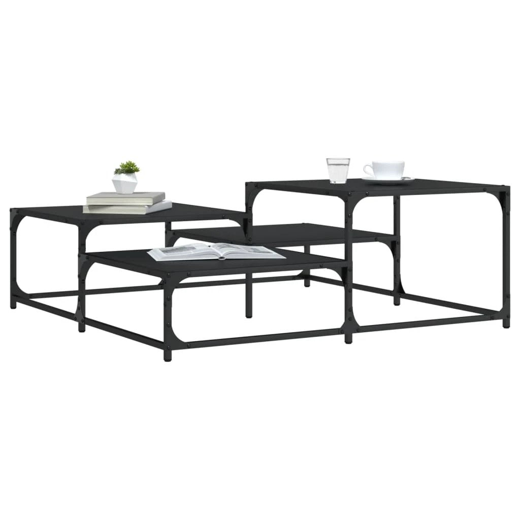 vidaXL Coffee Table 87.5x87.5x40 cm Engineered Wood Black Metal Frame Living Room Decor by vidaXL