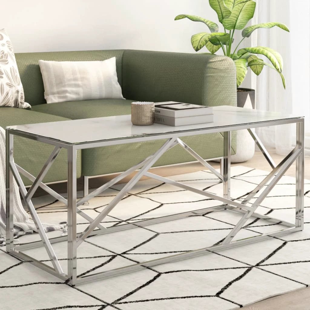 vidaXL VidaXL Coffee Table Stainless Steel Tempered Glass for Home - Coffee Table
