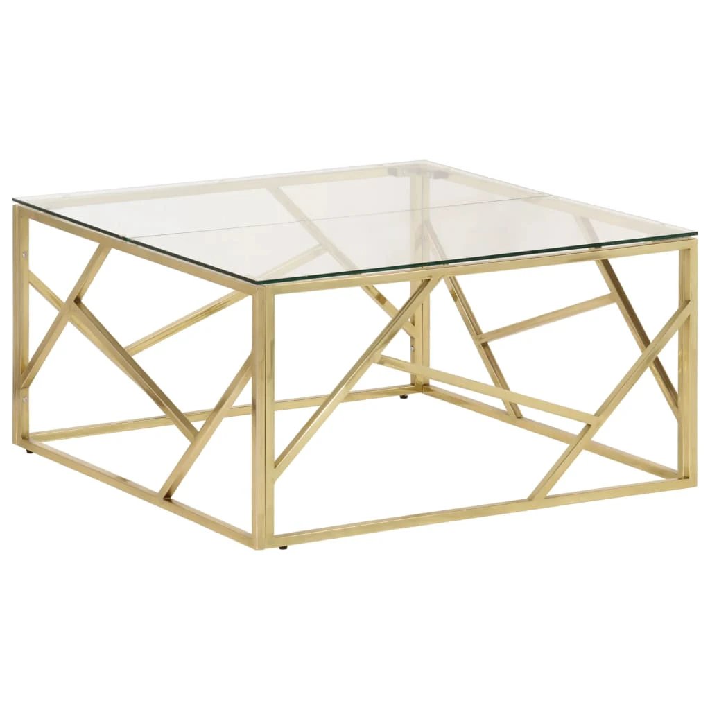 VidaXL Coffee Table Gold Stainless Steel Tempered Glass Top Geometric Frame For Living Room Decor by vidaXL