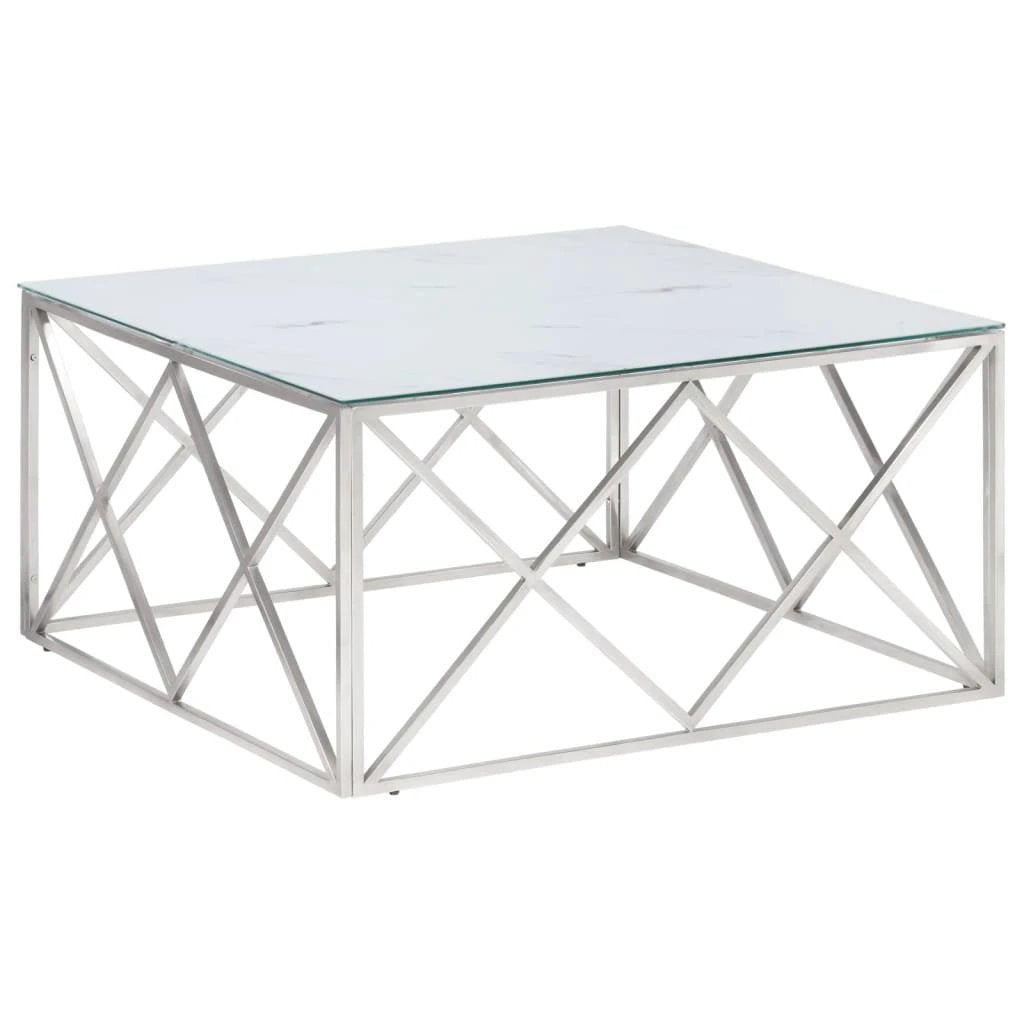 vidaXL VidaXL Coffee Table Silver Stainless Steel Tempered Glass Top Modern Centerpiece for Living Room - Coffee Table