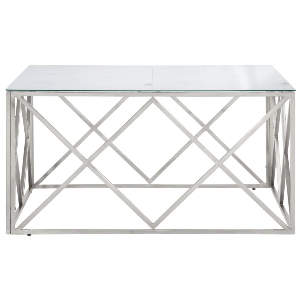 vidaXL VidaXL Coffee Table Silver Stainless Steel Tempered Glass Top Modern Centerpiece for Living Room - Coffee Table