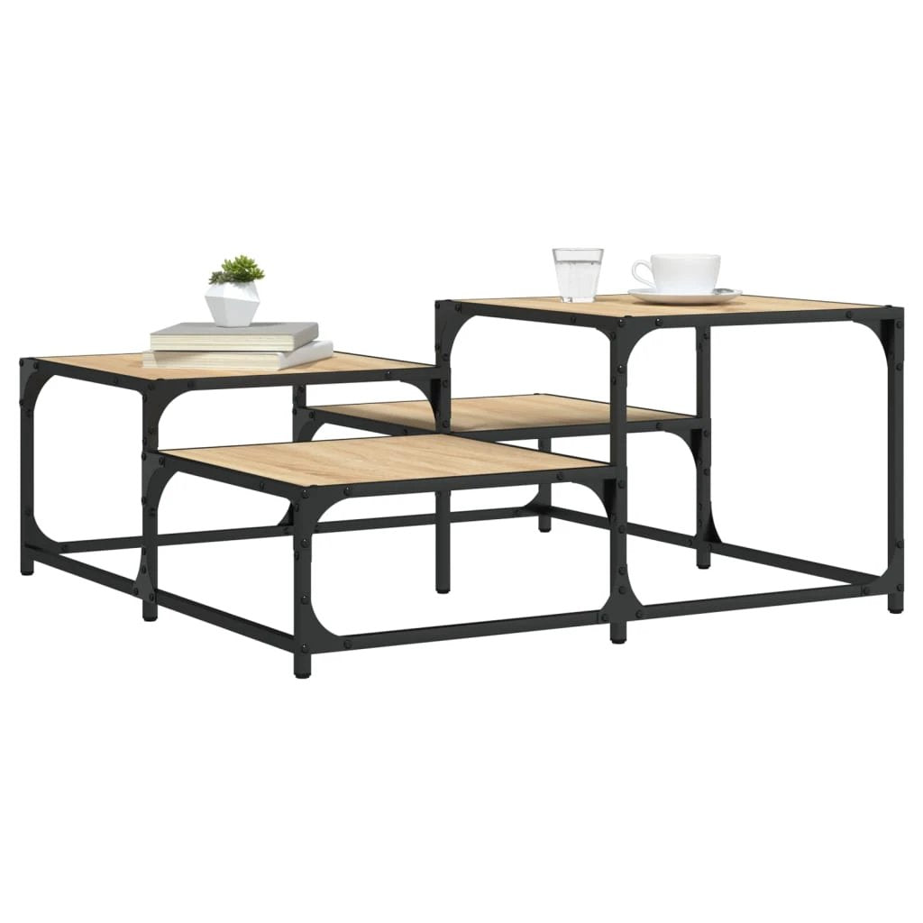 vidaXL Coffee Table 87.5x87.5x40 cm Engineered Wood Black Metal Frame Living Room Decor by vidaXL