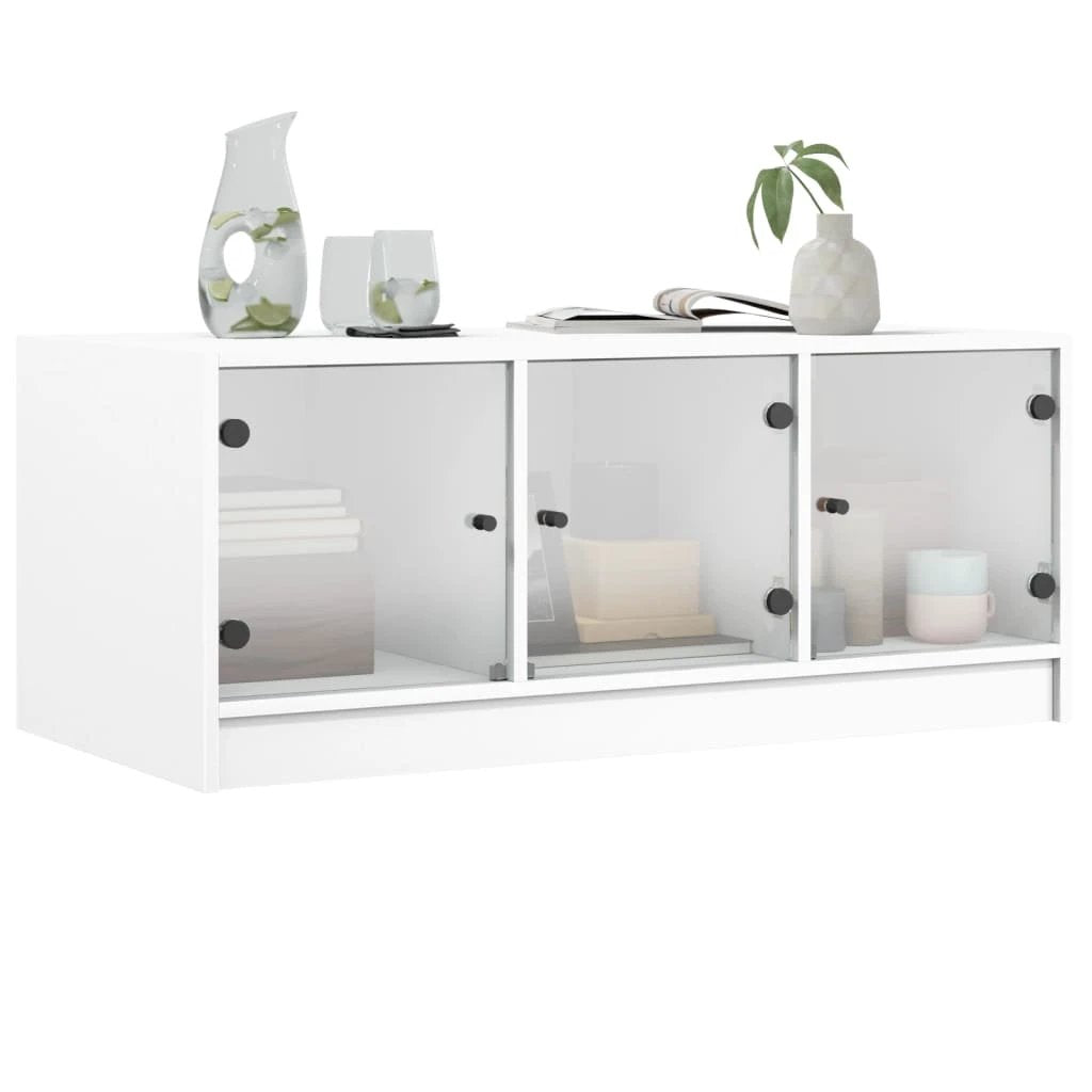 vidaXL VidaXL Coffee Table White Glass Doors 102x50x42 Cm Moisture Resistant Living Room Storage - Coffee Table