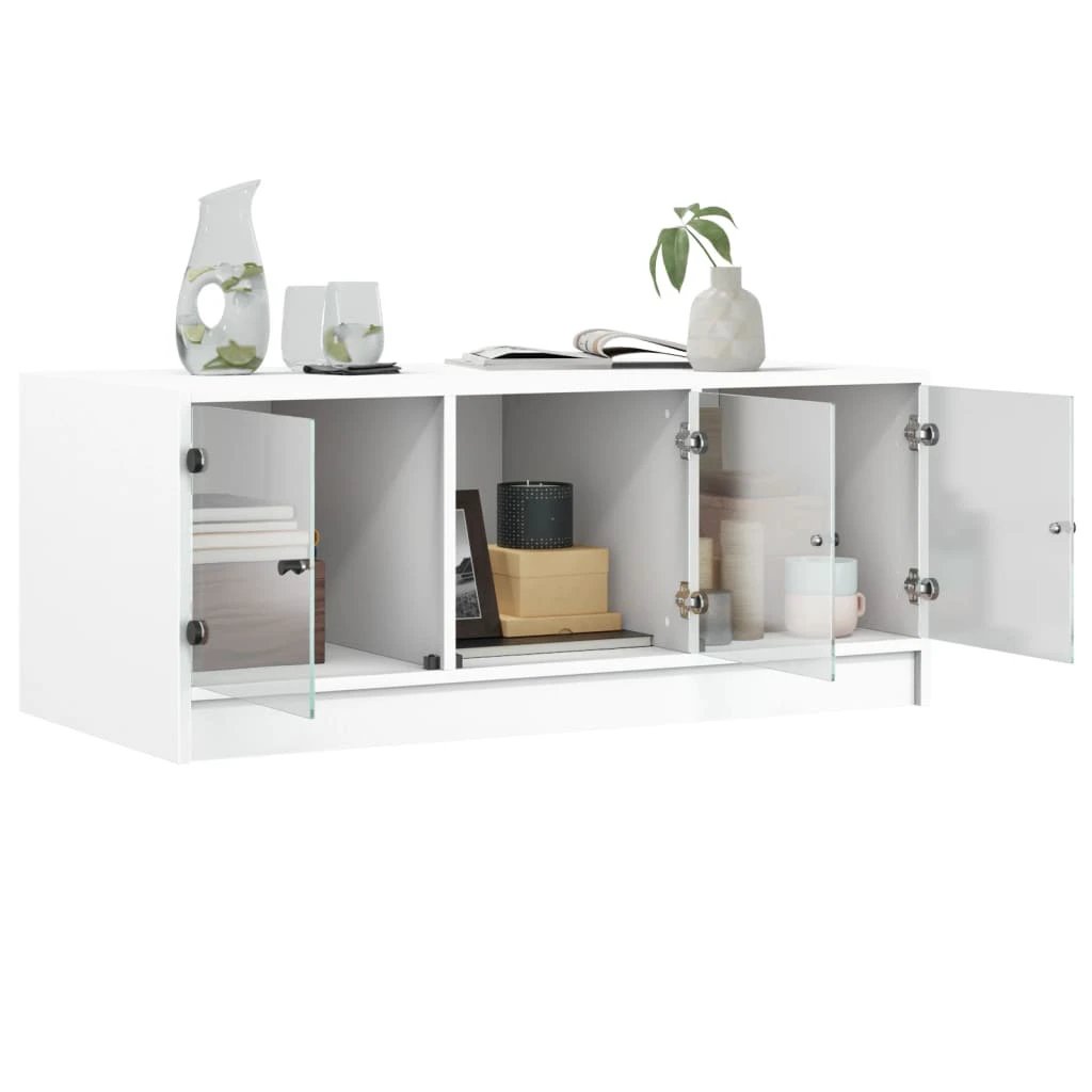 vidaXL VidaXL Coffee Table White Glass Doors 102x50x42 Cm Moisture Resistant Living Room Storage - Coffee Table