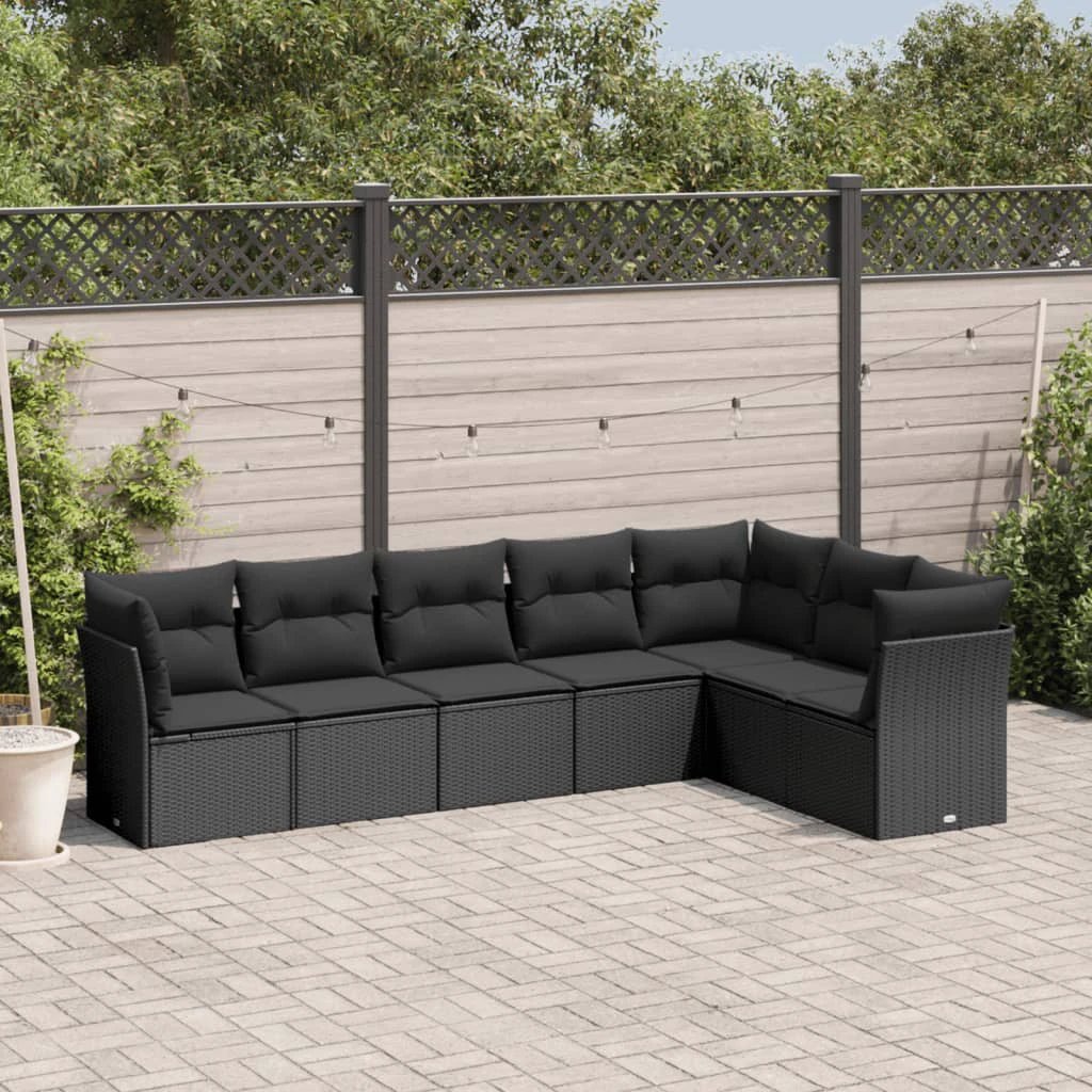 vidaXL vidaXL 7 Piece Garden Sofa Set with Cushions Black Poly Rattan - Garden Sofa Sets