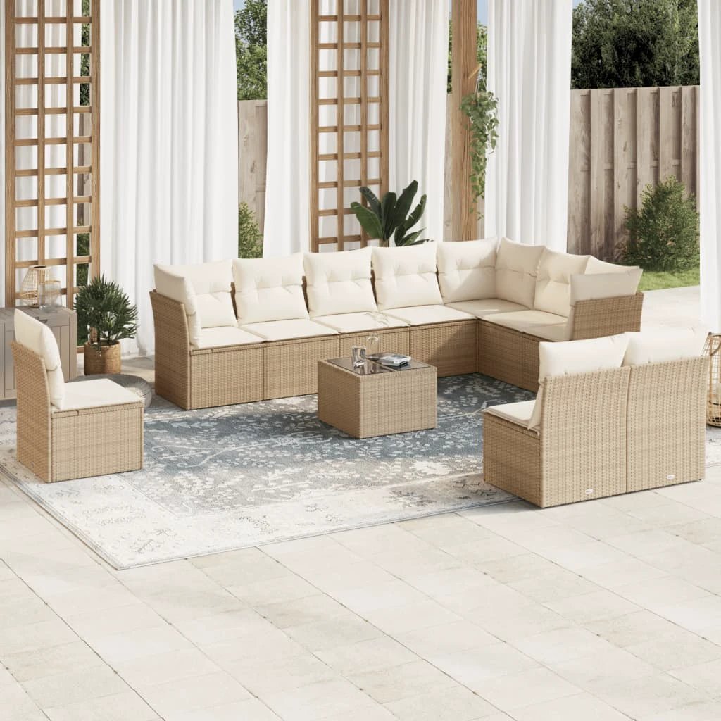 vidaXL vidaXL 10 Piece Garden Sofa Set with Cushions Black Poly Rattan - Garden Sofa Sets