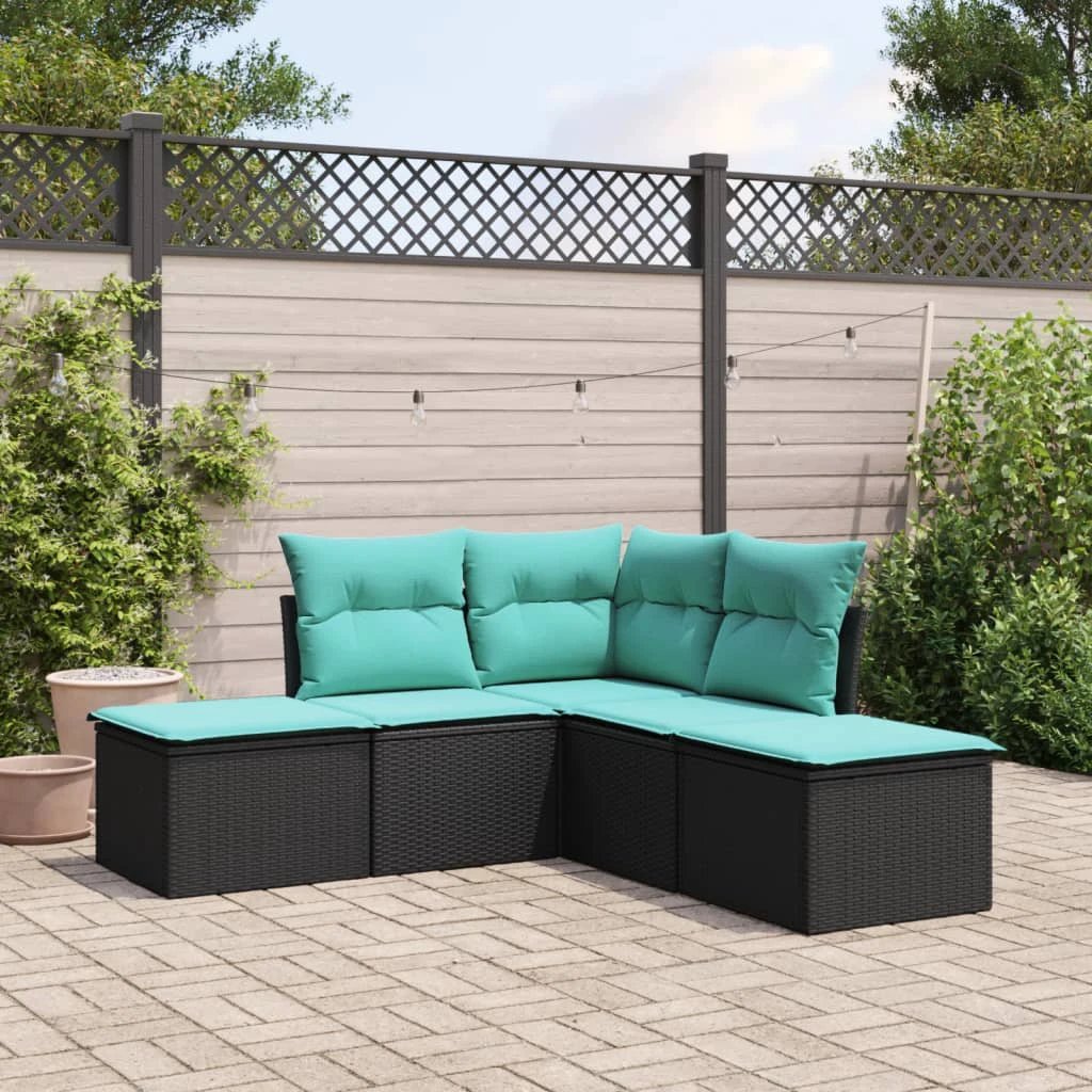 vidaXL vidaXL 5 Piece Garden Sofa Set with Cushions Black Poly Rattan - Garden Sofa Sets