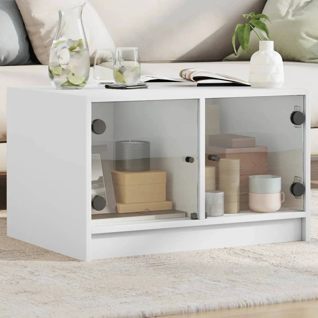 vidaXL VidaXL Coffee Table 68x50x42 cm GlassDoors White LivingRoom - Coffee Table