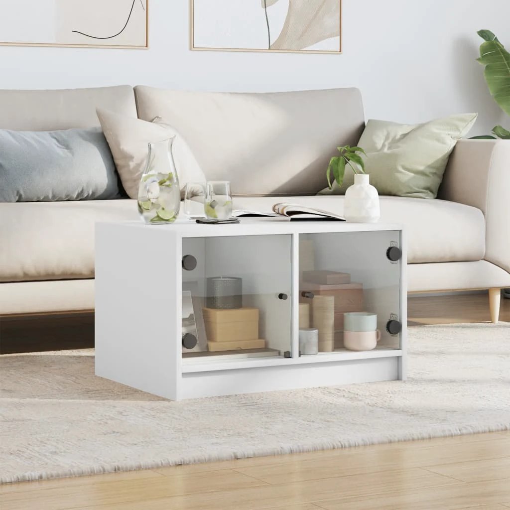 vidaXL VidaXL Coffee Table 68x50x42 cm GlassDoors White LivingRoom - Coffee Table