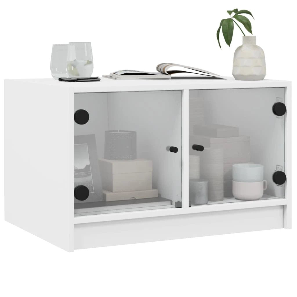 vidaXL VidaXL Coffee Table 68x50x42 cm GlassDoors White LivingRoom - Coffee Table