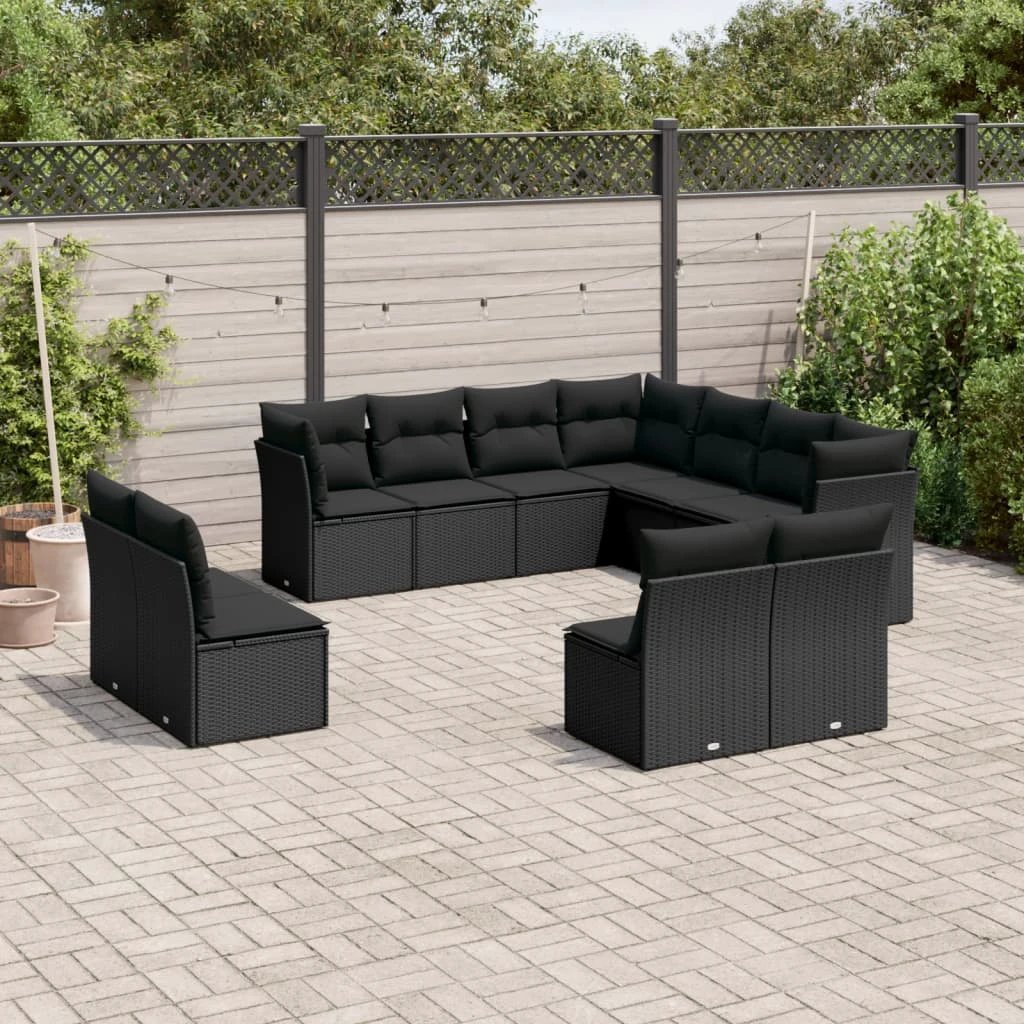 vidaXL 11 Piece Garden Sofa Set with Cushions Black Poly Rattan by vidaXL