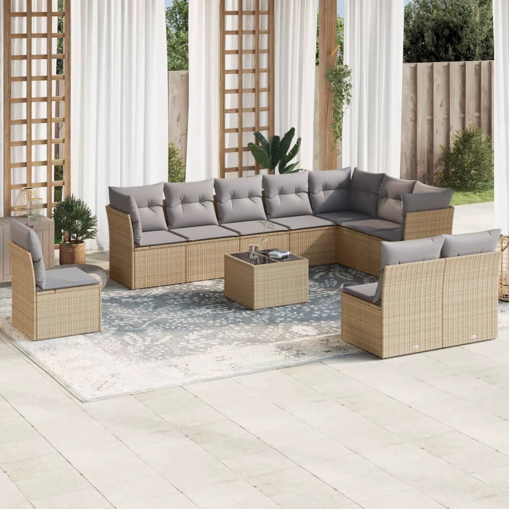 vidaXL vidaXL 10 Piece Garden Sofa Set with Cushions Black Poly Rattan - Garden Sofa Sets