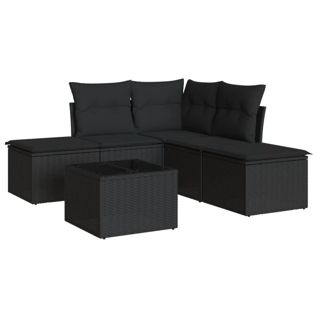 vidaXL 5 Piece Garden Sofa Set with Cushions Black Poly Rattan by vidaXL