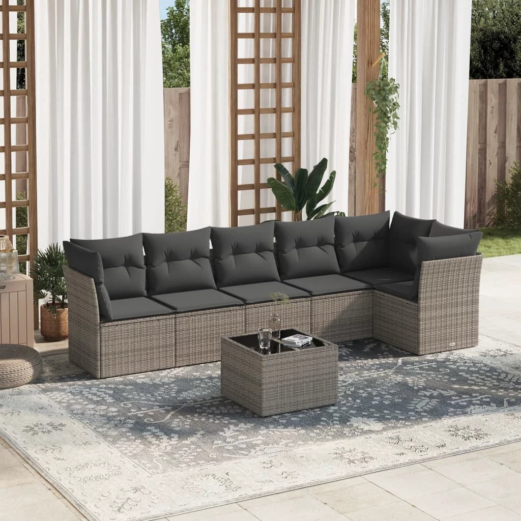 vidaXL vidaXL 6 Piece Garden Sofa Set with Cushions Beige Poly Rattan - Garden Sofa Sets