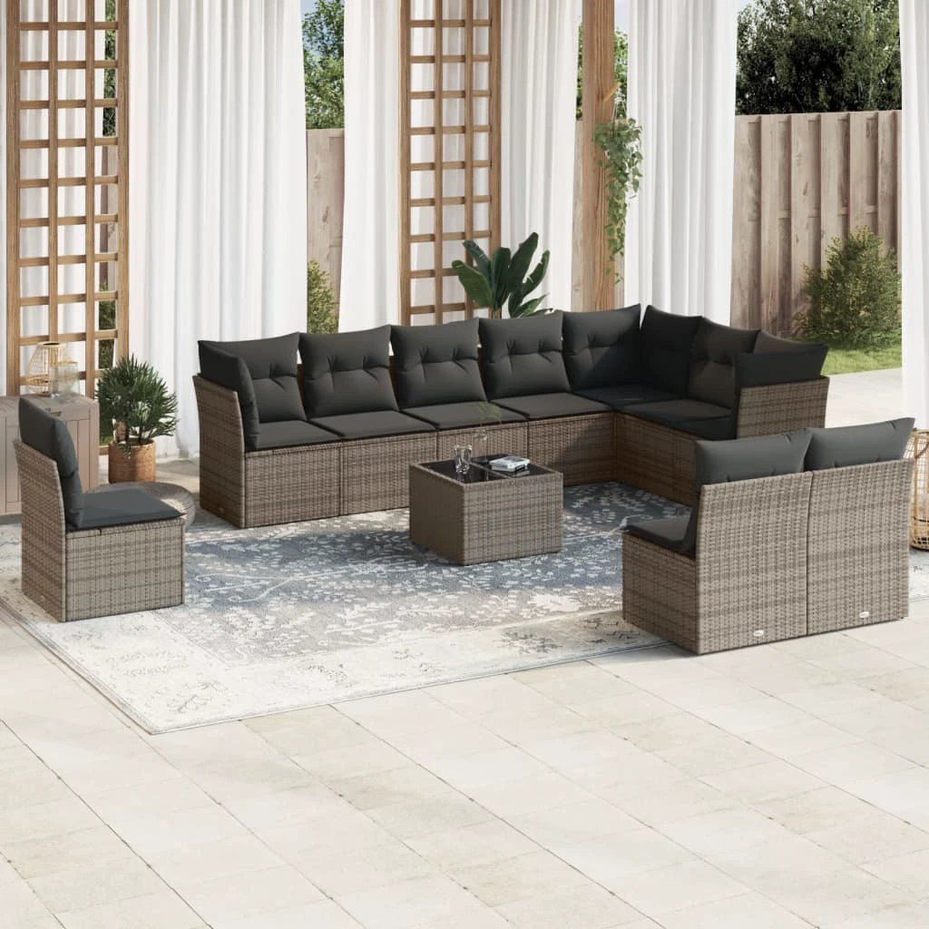 vidaXL vidaXL 10 Piece Garden Sofa Set with Cushions Black Poly Rattan - Garden Sofa Sets