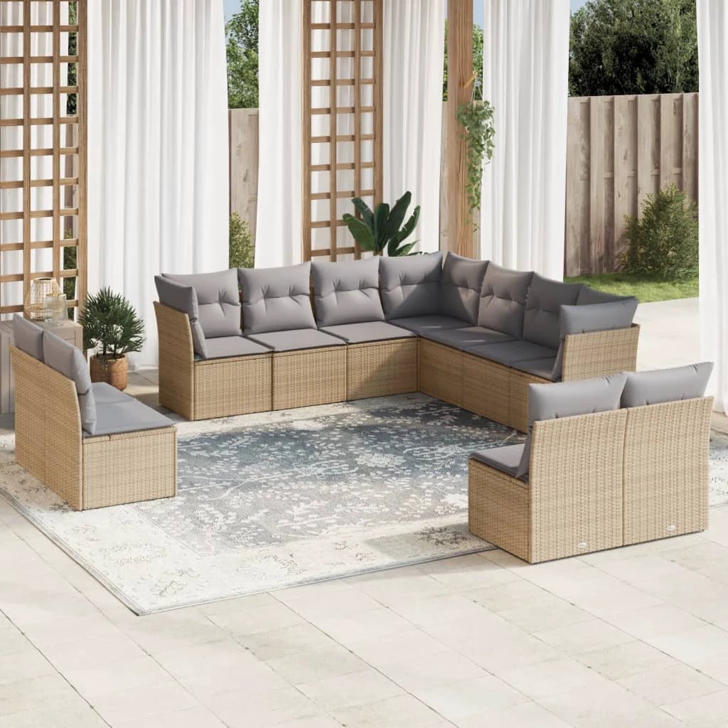 vidaXL 11 Piece Garden Sofa Set with Cushions Black Poly Rattan by vidaXL