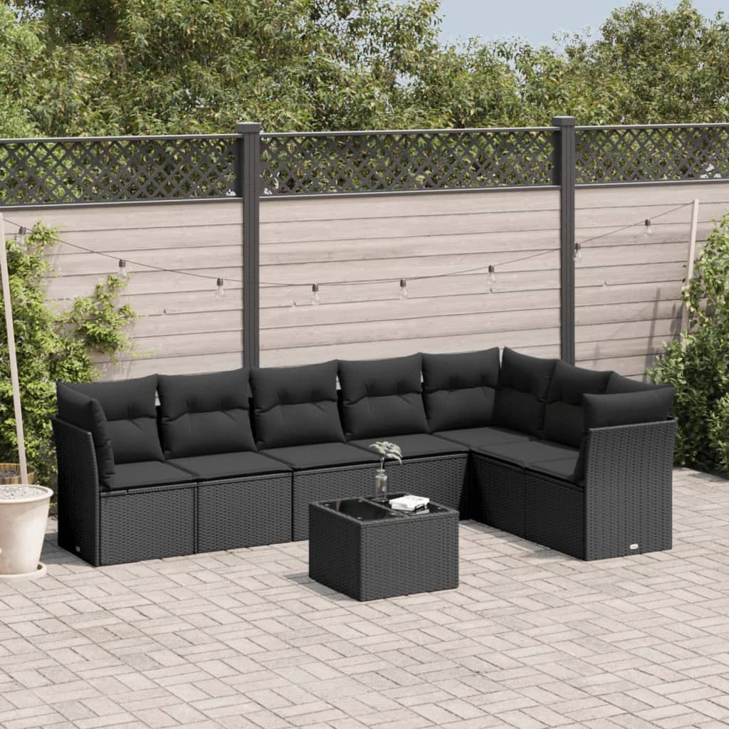 vidaXL vidaXL 7 Piece Garden Sofa Set with Cushions Black Poly Rattan - Garden Sofa Sets