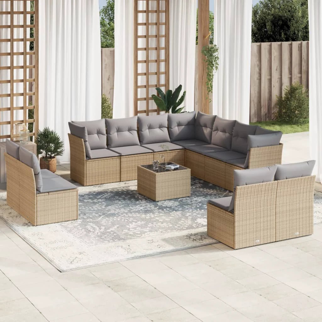 vidaXL 11 Piece Garden Sofa Set with Cushions Black Poly Rattan by vidaXL