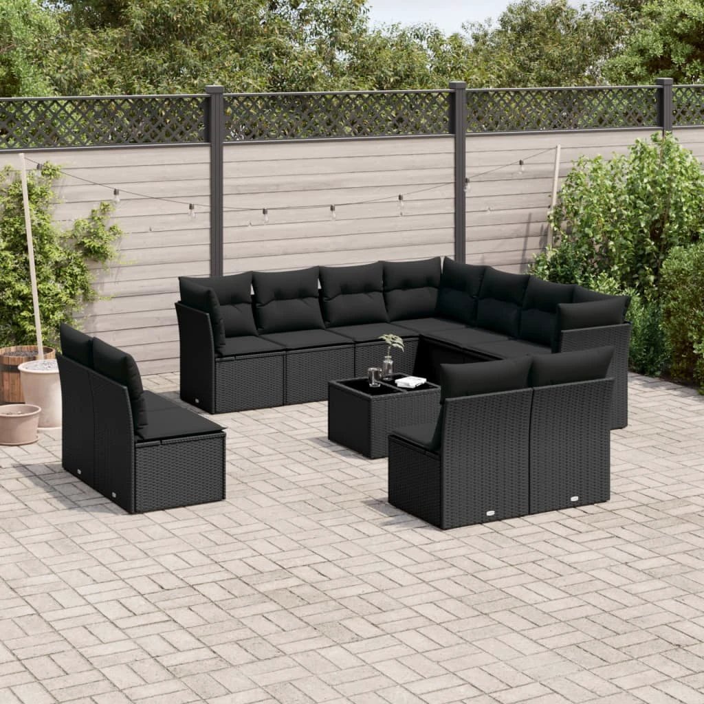 vidaXL 11 Piece Garden Sofa Set with Cushions Black Poly Rattan by vidaXL