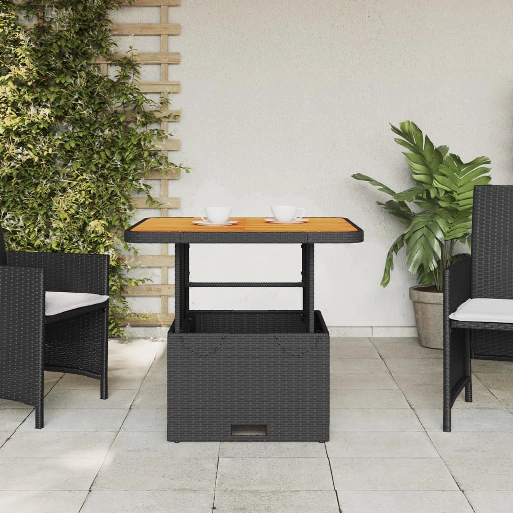 vidaXL vidaXL Garden Table Black 80x80x71 cm Poly Rattan and Acacia Wood - Garden Table