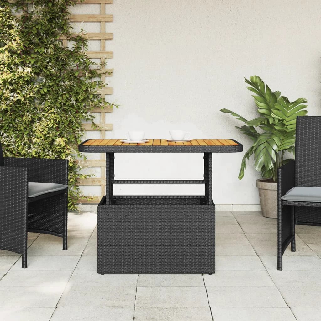 vidaXL vidaXL Garden Table Black 80x80x71 cm Poly Rattan and Acacia Wood - Garden Table