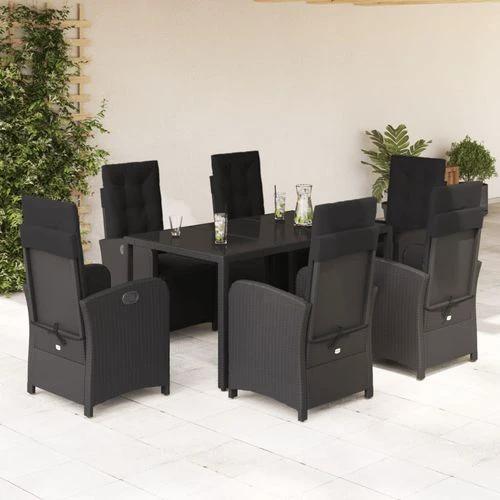 vidaXL vidaXL 5 Piece Garden Dining Set 150x90x75 cm Black Poly Rattan Adjustable Reclining Chairs with Cushions for Outdoor Use - Garden Set