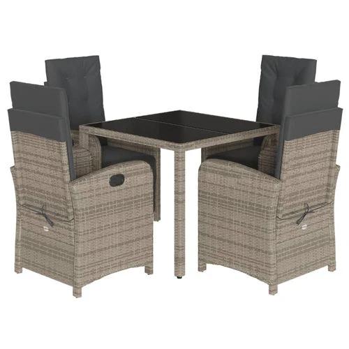 vidaXL 5 Piece Garden Dining Set 150x90x75 cm Black Poly Rattan Adjustable Reclining Chairs with Cushions for Outdoor Use by vidaXL