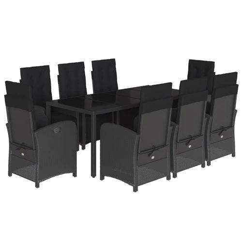 vidaXL vidaXL 5 Piece Garden Dining Set 150x90x75 cm Black Poly Rattan Adjustable Reclining Chairs with Cushions for Outdoor Use - Garden Set