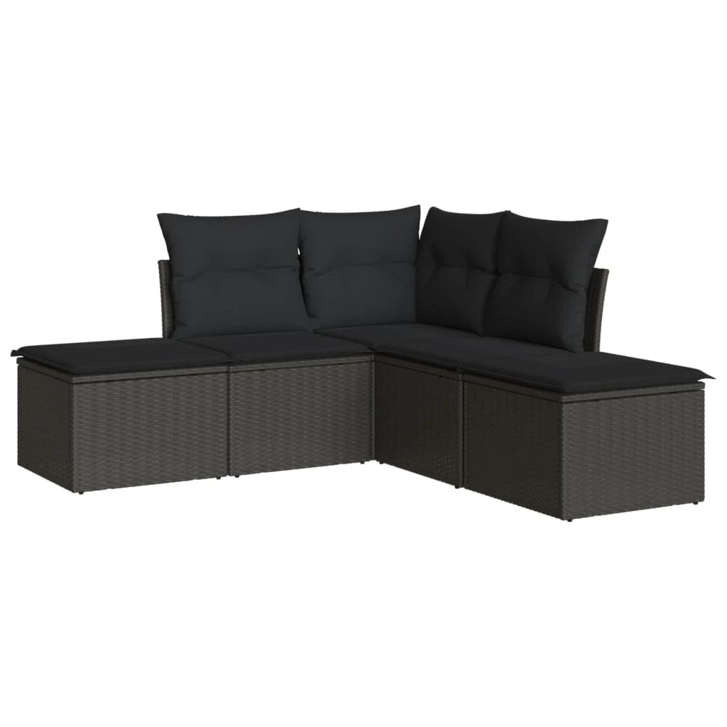 vidaXL vidaXL 5 Piece Garden Sofa Set with Cushions Black Poly Rattan - Garden Sofa Sets