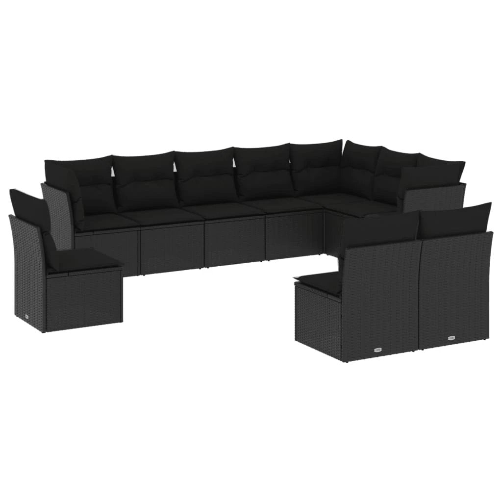 vidaXL vidaXL 10 Piece Garden Sofa Set with Cushions Black Poly Rattan - Garden Sofa Sets