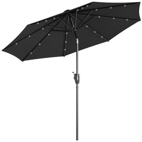 Outsunny Outsunny Garden Parasol Outdoor Tilt Sun Umbrella LED Light Hand Crank Black - Parasol