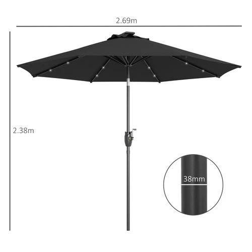 Outsunny Garden Parasol Outdoor Tilt Sun Umbrella LED Light Hand Crank Black by Outsunny