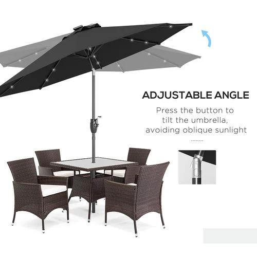 Outsunny Garden Parasol Outdoor Tilt Sun Umbrella LED Light Hand Crank Black by Outsunny