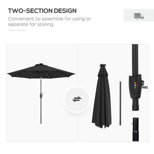 Outsunny Garden Parasol Outdoor Tilt Sun Umbrella LED Light Hand Crank Black by Outsunny