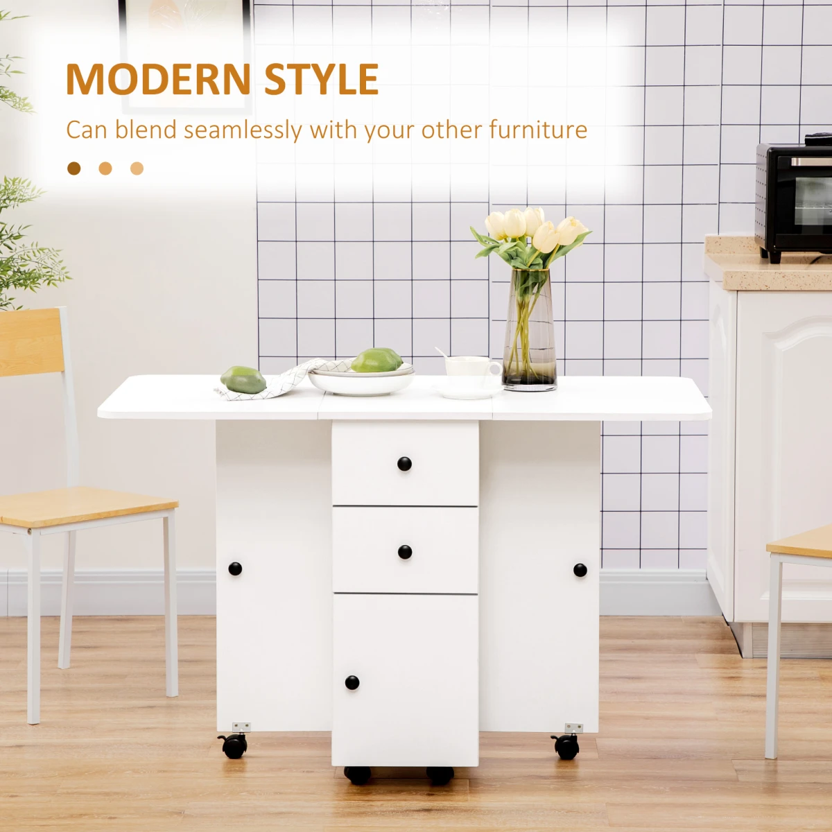 HOMCOM Folding Dining Table Drop Leaf With Storage Drawers by HOMCOM