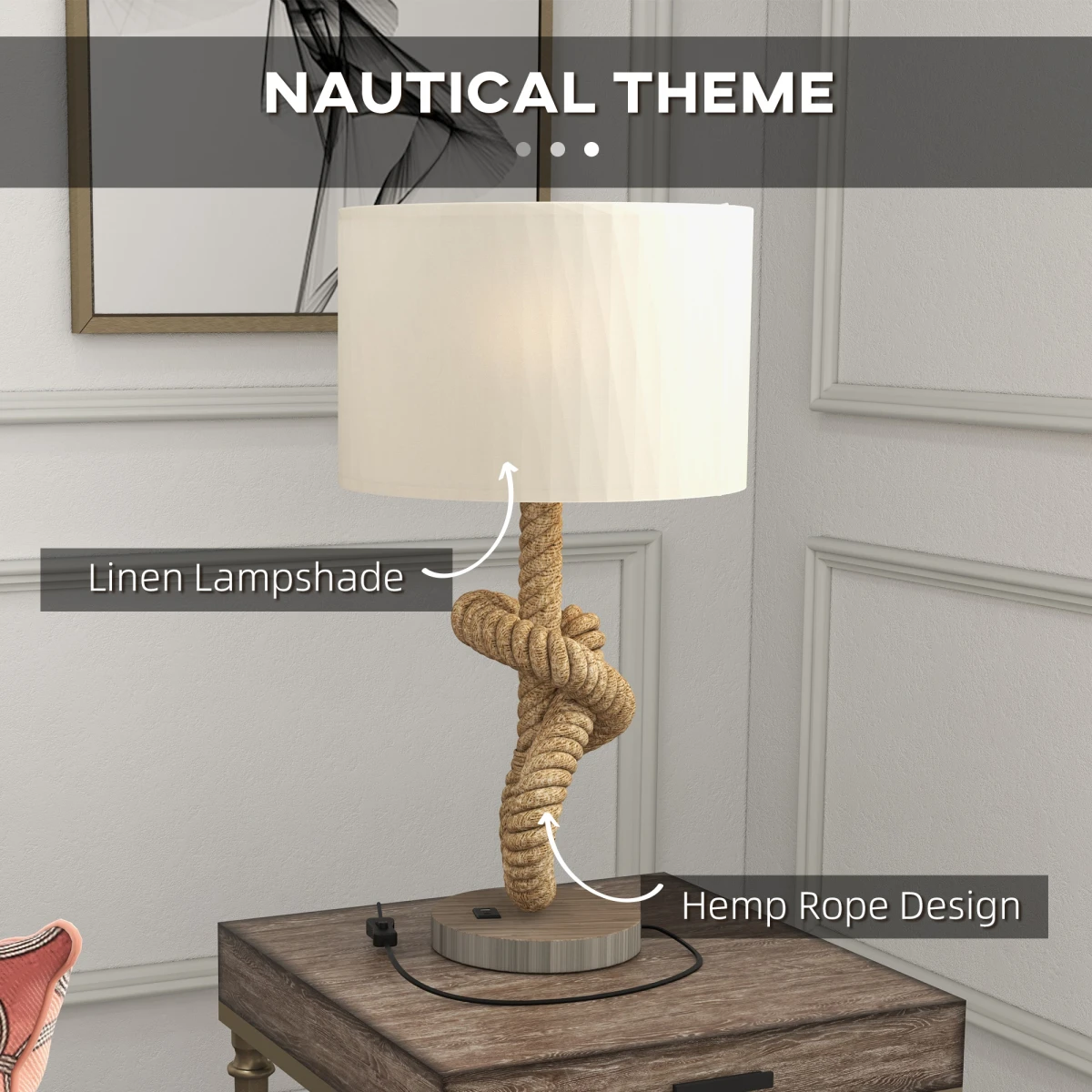 HOMCOM HOMCOM LED Nautical Table Lamp Rope Base USB Port - Lamp