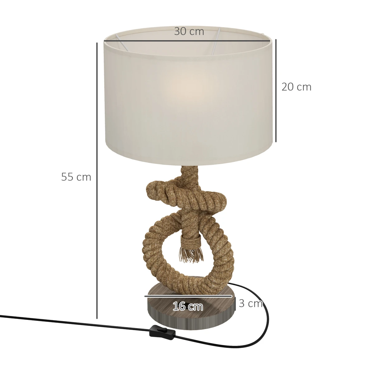 HOMCOM HOMCOM LED Nautical Table Lamp Rope Base USB Port - Lamp