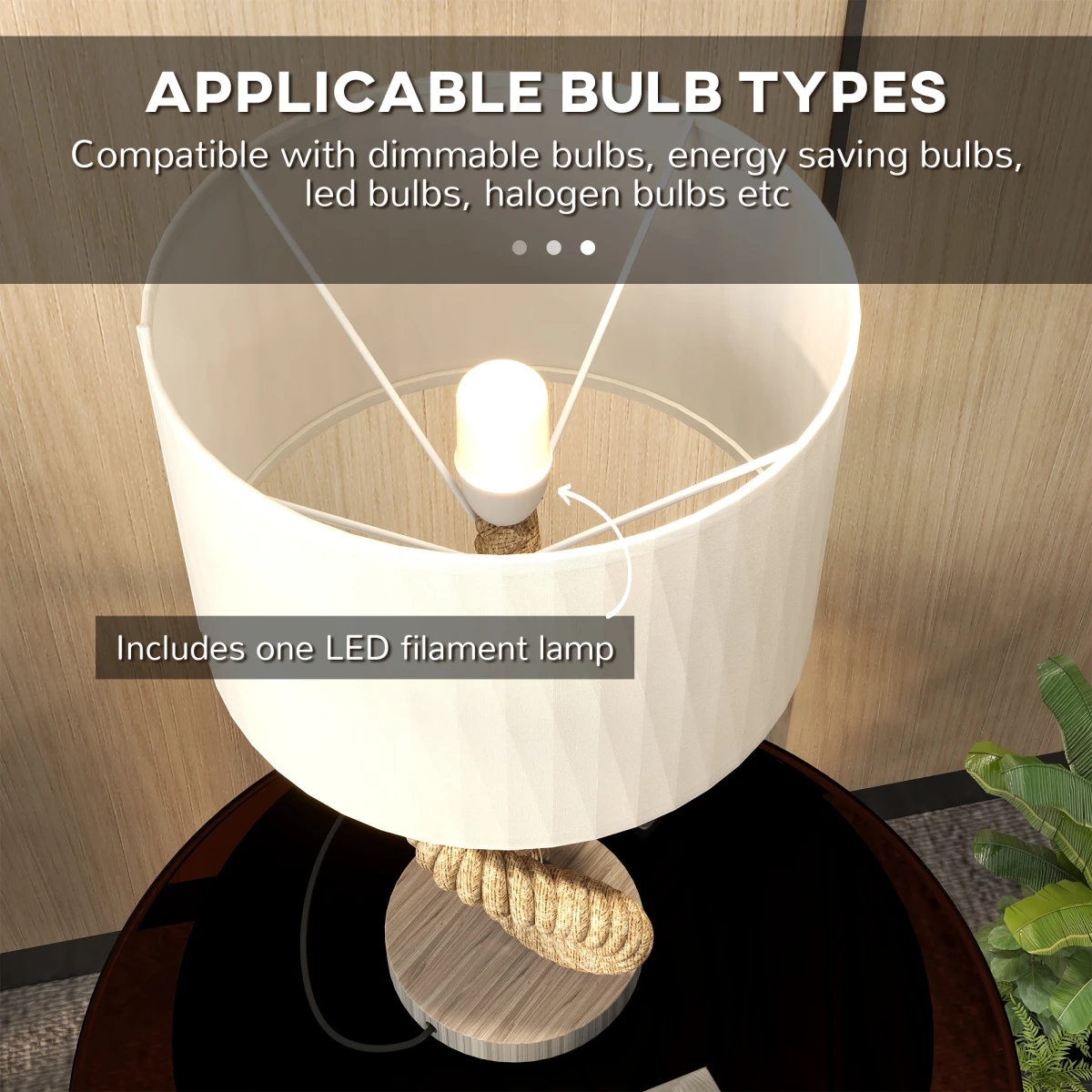 HOMCOM HOMCOM LED Nautical Table Lamp Rope Base USB Port - Lamp